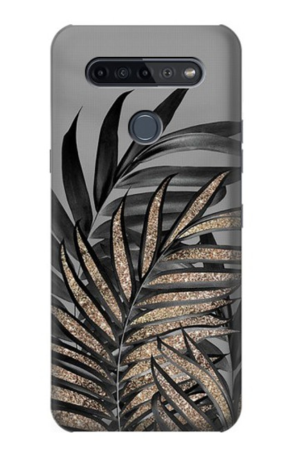 W3692 Gray Black Palm Leaves Funda Carcasa Case y Caso Del Tirón Funda para LG K51S