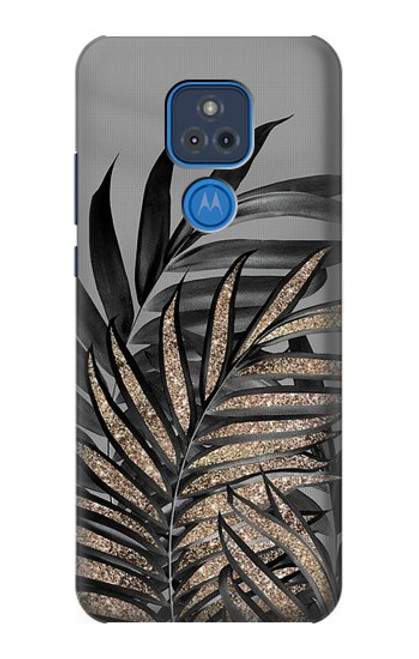 W3692 Gray Black Palm Leaves Funda Carcasa Case y Caso Del Tirón Funda para Motorola Moto G Play (2021)
