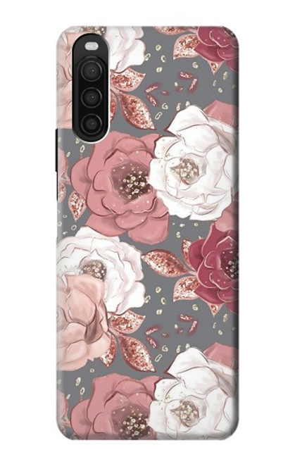 W3716 Rose Floral Pattern Funda Carcasa Case y Caso Del Tirón Funda para Sony Xperia 10 III