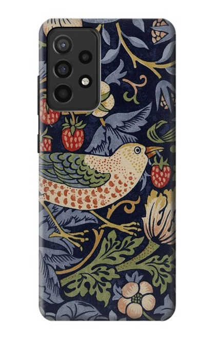 W3791 William Morris Strawberry Thief Fabric Funda Carcasa Case y Caso Del Tirón Funda para Samsung Galaxy A52, Galaxy A52 5G