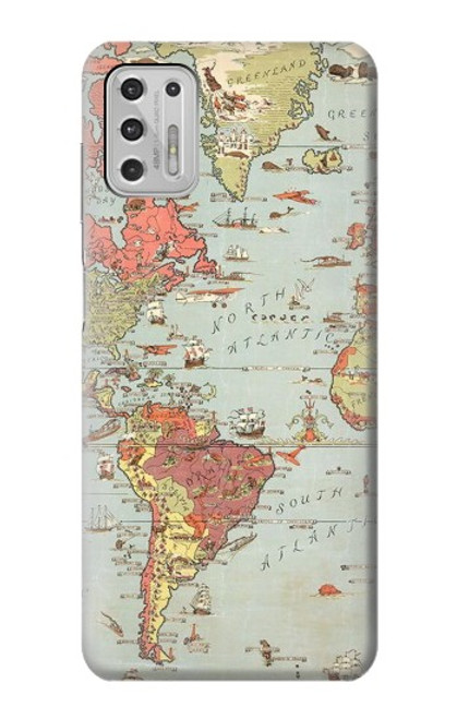 W3418 Vintage World Map Funda Carcasa Case y Caso Del Tirón Funda para Motorola Moto G Stylus (2021)