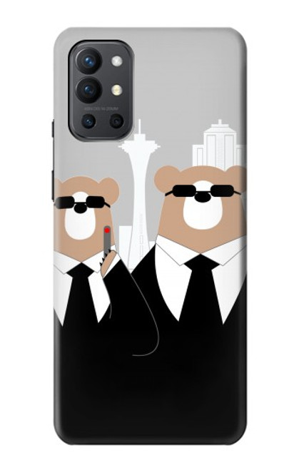 W3557 Bear in Black Suit Funda Carcasa Case y Caso Del Tirón Funda para OnePlus 9R