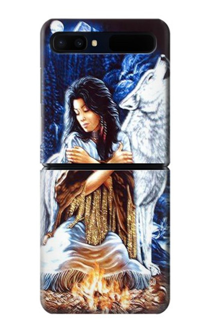 W0147 Grim Wolf Indian Girl Funda Carcasa Case y Caso Del Tirón Funda para Samsung Galaxy Z Flip 5G