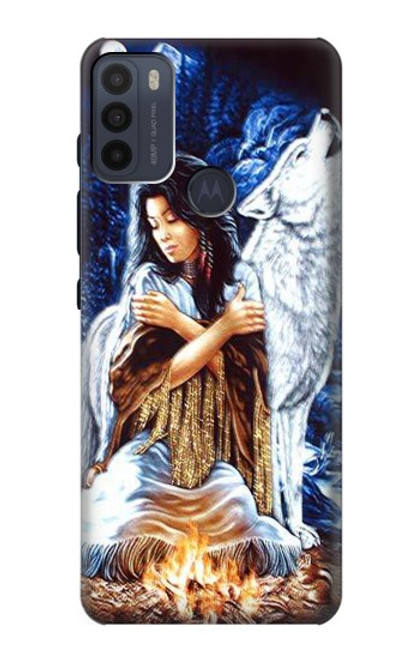 W0147 Grim Wolf Indian Girl Funda Carcasa Case y Caso Del Tirón Funda para Motorola Moto G50