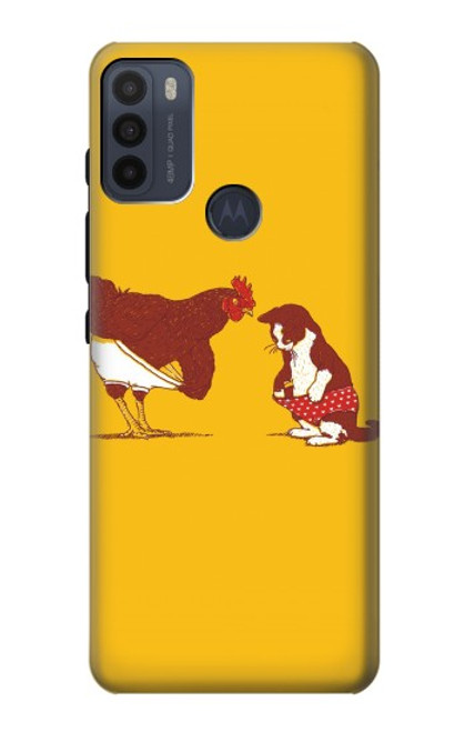 W1093 Rooster and Cat Joke Funda Carcasa Case y Caso Del Tirón Funda para Motorola Moto G50