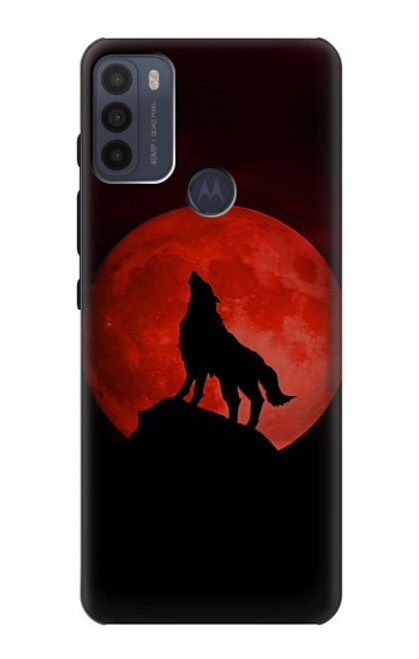 W2955 Wolf Howling Red Moon Funda Carcasa Case y Caso Del Tirón Funda para Motorola Moto G50