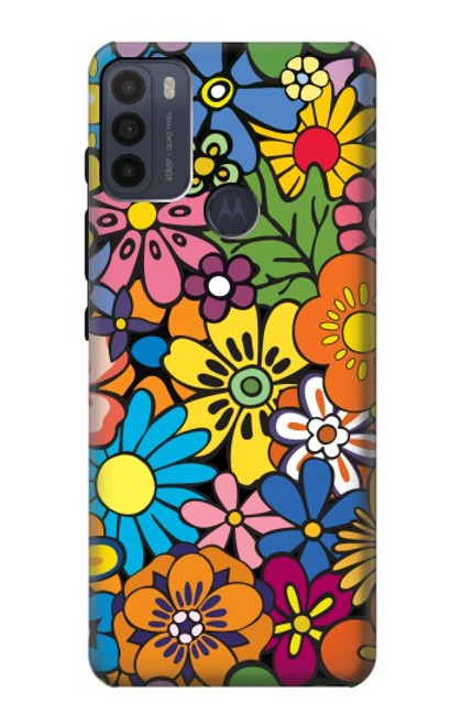 W3281 Colorful Hippie Flowers Pattern Funda Carcasa Case y Caso Del Tirón Funda para Motorola Moto G50