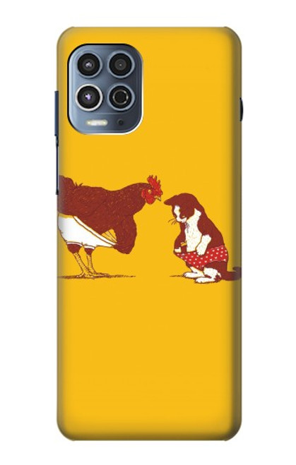 W1093 Rooster and Cat Joke Funda Carcasa Case y Caso Del Tirón Funda para Motorola Moto G100