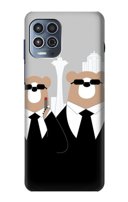 W3557 Bear in Black Suit Funda Carcasa Case y Caso Del Tirón Funda para Motorola Moto G100