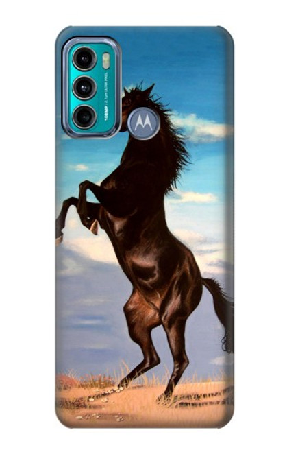 W0934 Wild Black Horse Funda Carcasa Case y Caso Del Tirón Funda para Motorola Moto G60, G40 Fusion