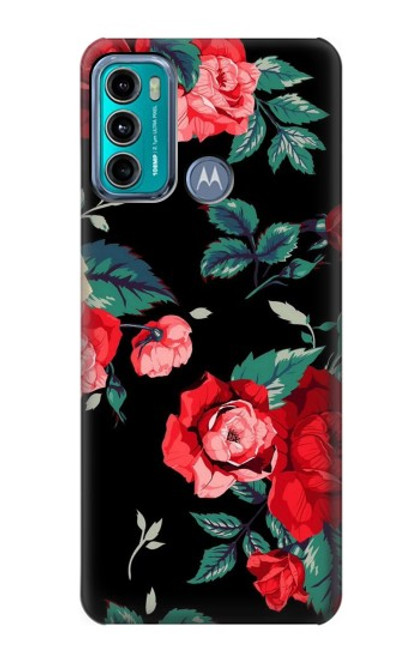 W3112 Rose Floral Pattern Black Funda Carcasa Case y Caso Del Tirón Funda para Motorola Moto G60, G40 Fusion