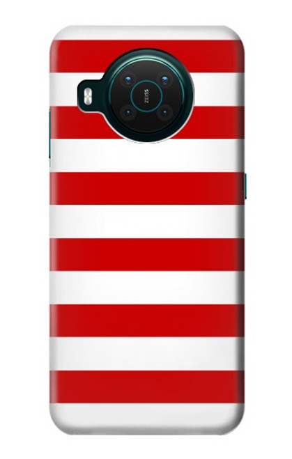 W2364 Red and White Striped Funda Carcasa Case y Caso Del Tirón Funda para Nokia X10
