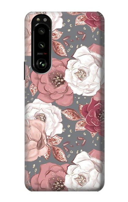 W3716 Rose Floral Pattern Funda Carcasa Case y Caso Del Tirón Funda para Sony Xperia 5 III