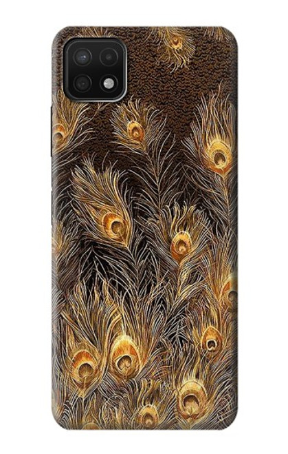 W3691 Gold Peacock Feather Funda Carcasa Case y Caso Del Tirón Funda para Samsung Galaxy A22 5G