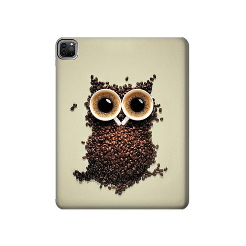 W0360 Coffee Owl Funda Carcasa Case para iPad Pro 12.9 (2022,2021,2020,2018, 3rd, 4th, 5th, 6th)