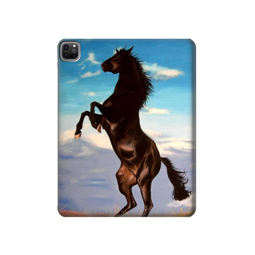 W0934 Wild Black Horse Funda Carcasa Case para iPad Pro 12.9 (2022,2021,2020,2018, 3rd, 4th, 5th, 6th)