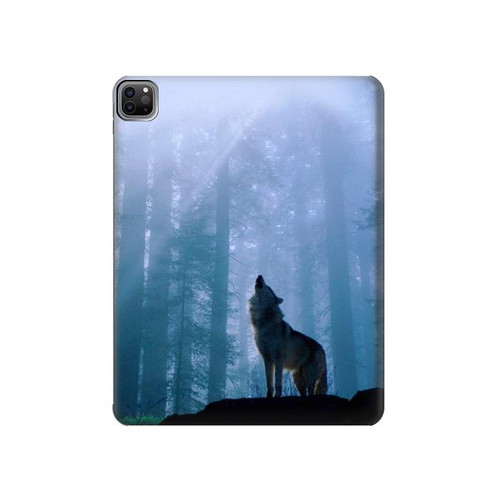 W0935 Wolf Howling in Forest Funda Carcasa Case para iPad Pro 12.9 (2022,2021,2020,2018, 3rd, 4th, 5th, 6th)