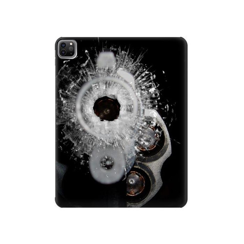 W2387 Gun Bullet Hole Glass Funda Carcasa Case para iPad Pro 12.9 (2022, 2021, 2020, 2018), Air 13 (2024)