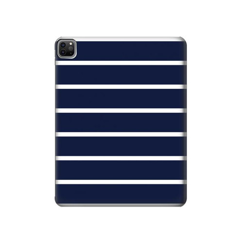 W2767 Navy White Striped Funda Carcasa Case para iPad Pro 12.9 (2022,2021,2020,2018, 3rd, 4th, 5th, 6th)