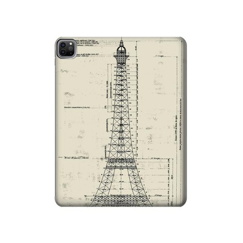 W3474 Eiffel Architectural Drawing Funda Carcasa Case para iPad Pro 12.9 (2022,2021,2020,2018, 3rd, 4th, 5th, 6th)