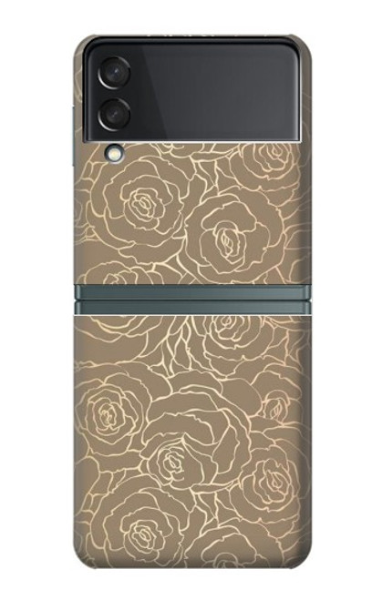 W3466 Gold Rose Pattern Hard Case For Samsung Galaxy Z Flip 3 5G