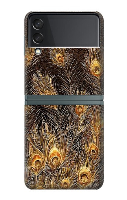 W3691 Gold Peacock Feather Hard Case For Samsung Galaxy Z Flip 3 5G