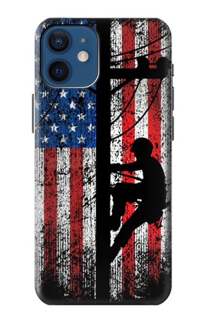 W3803 Electrician Lineman American Flag Funda Carcasa Case y Caso Del Tirón Funda para iPhone 12 mini