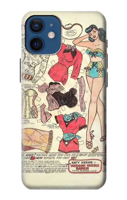 W3820 Vintage Cowgirl Fashion Paper Doll Funda Carcasa Case y Caso Del Tirón Funda para iPhone 12 mini