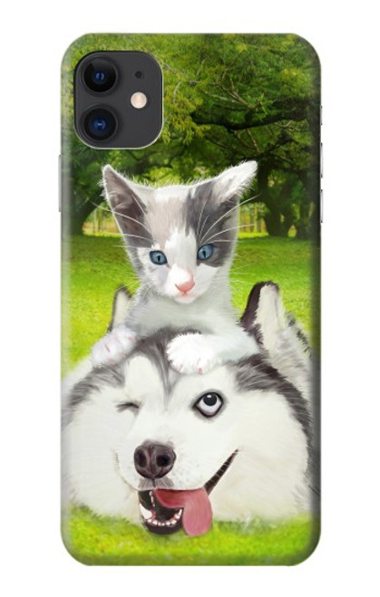 W3795 Grumpy Kitten Cat Playful Siberian Husky Dog Paint Funda Carcasa Case y Caso Del Tirón Funda para iPhone 11