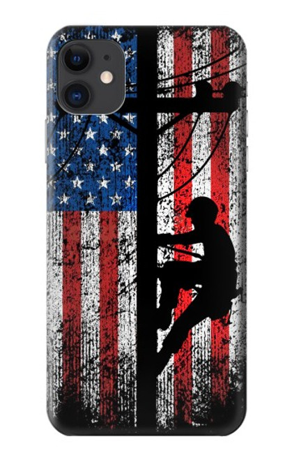 W3803 Electrician Lineman American Flag Funda Carcasa Case y Caso Del Tirón Funda para iPhone 11