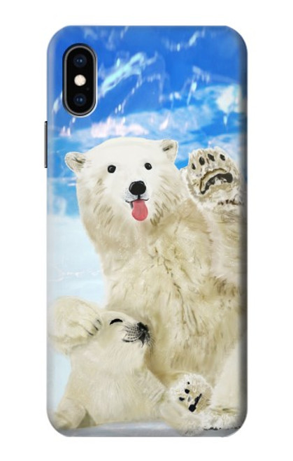 W3794 Arctic Polar Bear in Love with Seal Paint Funda Carcasa Case y Caso Del Tirón Funda para iPhone X, iPhone XS