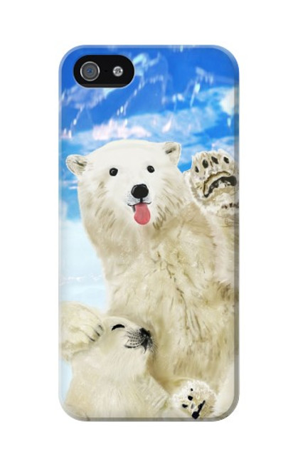 W3794 Arctic Polar Bear in Love with Seal Paint Funda Carcasa Case y Caso Del Tirón Funda para iPhone 5 5S SE