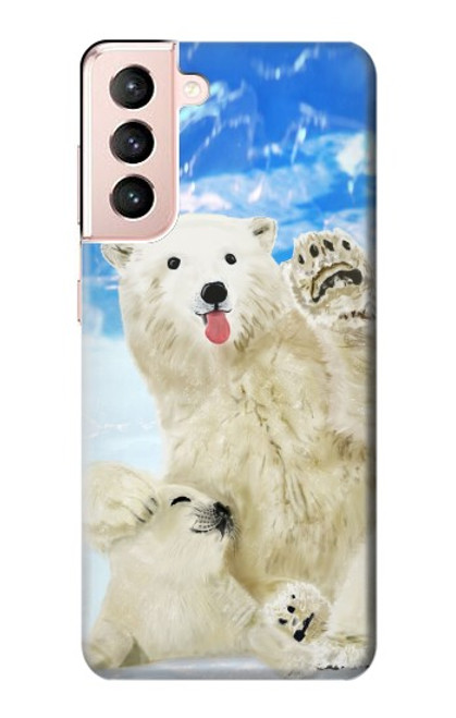 W3794 Arctic Polar Bear in Love with Seal Paint Funda Carcasa Case y Caso Del Tirón Funda para Samsung Galaxy S21 5G