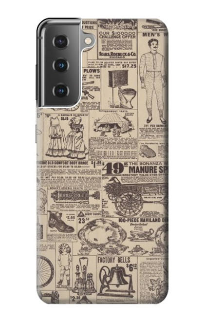 W3819 Retro Vintage Paper Funda Carcasa Case y Caso Del Tirón Funda para Samsung Galaxy S21 Plus 5G, Galaxy S21+ 5G