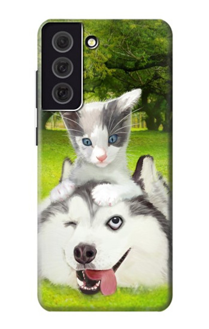 W3795 Grumpy Kitten Cat Playful Siberian Husky Dog Paint Funda Carcasa Case y Caso Del Tirón Funda para Samsung Galaxy S21 FE 5G