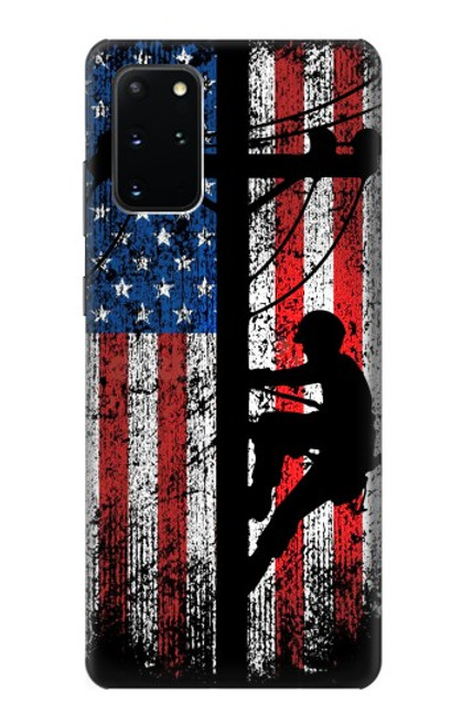 W3803 Electrician Lineman American Flag Funda Carcasa Case y Caso Del Tirón Funda para Samsung Galaxy S20 Plus, Galaxy S20+