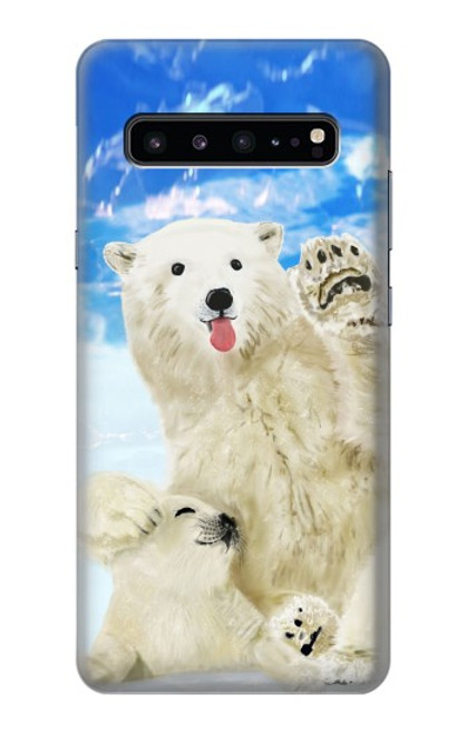 W3794 Arctic Polar Bear in Love with Seal Paint Funda Carcasa Case y Caso Del Tirón Funda para Samsung Galaxy S10 5G