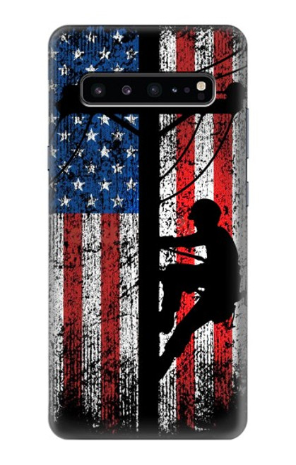 W3803 Electrician Lineman American Flag Funda Carcasa Case y Caso Del Tirón Funda para Samsung Galaxy S10 5G