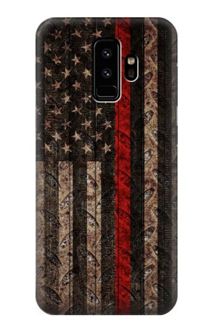 W3804 Fire Fighter Metal Red Line Flag Graphic Funda Carcasa Case y Caso Del Tirón Funda para Samsung Galaxy S9