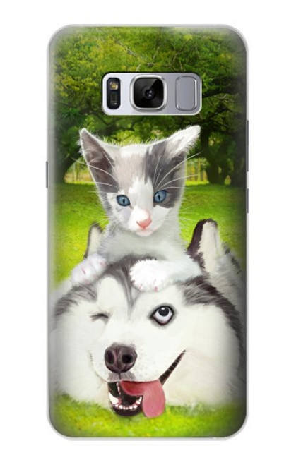 W3795 Grumpy Kitten Cat Playful Siberian Husky Dog Paint Funda Carcasa Case y Caso Del Tirón Funda para Samsung Galaxy S8