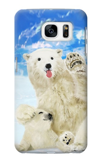W3794 Arctic Polar Bear in Love with Seal Paint Funda Carcasa Case y Caso Del Tirón Funda para Samsung Galaxy S7