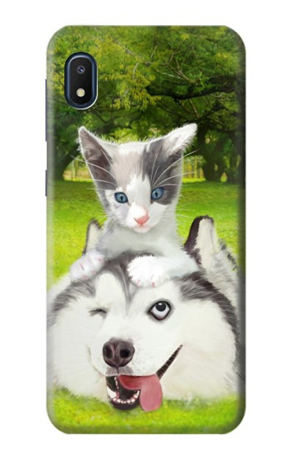 W3795 Grumpy Kitten Cat Playful Siberian Husky Dog Paint Funda Carcasa Case y Caso Del Tirón Funda para Samsung Galaxy A10e