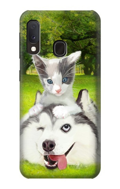 W3795 Grumpy Kitten Cat Playful Siberian Husky Dog Paint Funda Carcasa Case y Caso Del Tirón Funda para Samsung Galaxy A20e