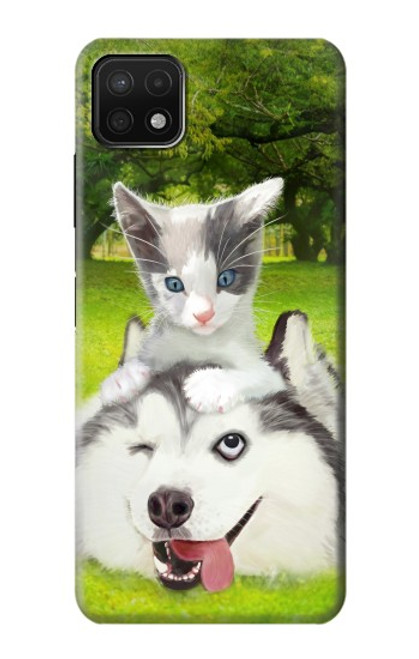 W3795 Grumpy Kitten Cat Playful Siberian Husky Dog Paint Funda Carcasa Case y Caso Del Tirón Funda para Samsung Galaxy A22 5G