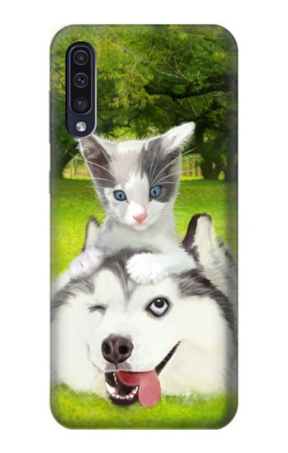 W3795 Grumpy Kitten Cat Playful Siberian Husky Dog Paint Funda Carcasa Case y Caso Del Tirón Funda para Samsung Galaxy A50