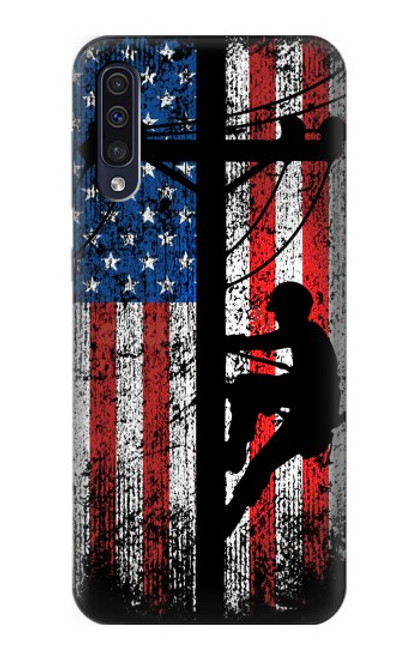 W3803 Electrician Lineman American Flag Funda Carcasa Case y Caso Del Tirón Funda para Samsung Galaxy A50