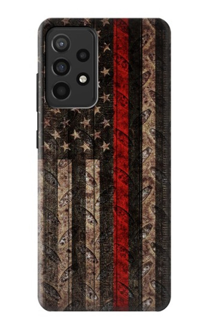 W3804 Fire Fighter Metal Red Line Flag Graphic Funda Carcasa Case y Caso Del Tirón Funda para Samsung Galaxy A52, Galaxy A52 5G