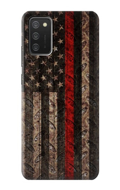 W3804 Fire Fighter Metal Red Line Flag Graphic Funda Carcasa Case y Caso Del Tirón Funda para Samsung Galaxy A03S