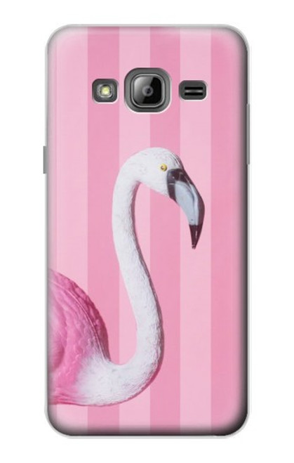 W3805 Flamingo Pink Pastel Funda Carcasa Case y Caso Del Tirón Funda para Samsung Galaxy J3 (2016)