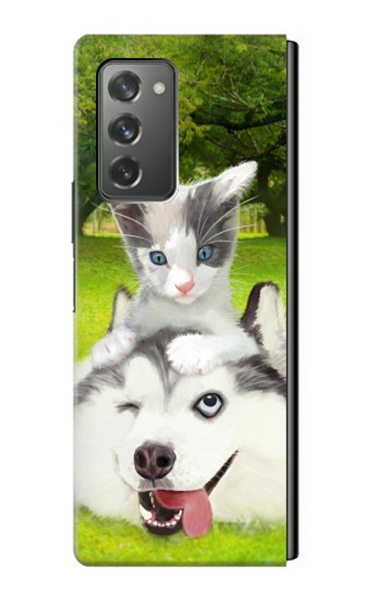 W3795 Grumpy Kitten Cat Playful Siberian Husky Dog Paint Funda Carcasa Case y Caso Del Tirón Funda para Samsung Galaxy Z Fold2 5G